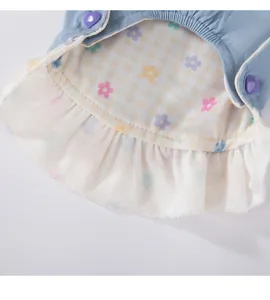 Dog princess dress summer denim floral pet clothes puppy cute frilly skirt dress small dogs apparel