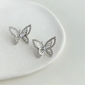 Exquisite silver-plated butterfly earrings featuring sparkling micro-inlaid cubic zirconia details.