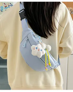 Casual fashion nylon fanny pack with cute plush star pendant for women daily use.