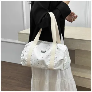 Sac cabas décontracté blanc à motif d'étoiles, grande capacité pour voyage et quotidien.