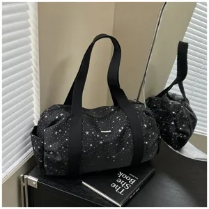 Sac cabas de voyage fourre-tout femme motif etoile noir grande capacite pour sport