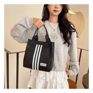 Bolso tote de lona deportivo estilo coreano con diseño de tres rayas clásicas trabajo