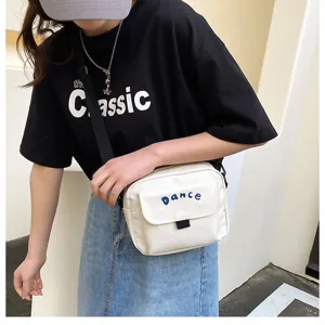 White nylon crossbody bag for women casual small messenger bag with cute letter embroidery