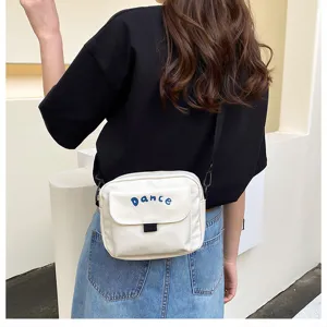 Casual nylon crossbody bag for women, stylish daily student shoulder bag with cute letter print.