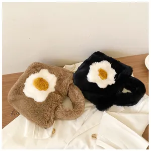 Fluffy plush fried egg handbag cute fuzzy crossbody chain tote bag for women daily trendy style