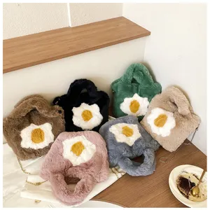 Plush fried egg handbag stylish fluffy shoulder bag casual cute crossbody bag for women.