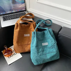 Korean vintage corduroy tote bag casual retro shoulder crossbody bag for women students new