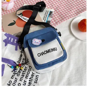 Piccola borsa a tracolla in tela da donna, simpatico stile coreano borsa a spalla studente.