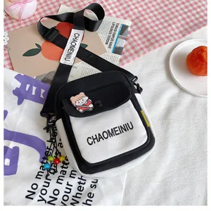 Borsa a tracolla in tela alla moda per donna, stile coreano borsa a spalla con dettagli tasca.