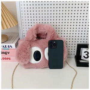 2025 Nouveau Sac Bandoulière en Peluche Dessin Animé Hiver Mignon Gros Yeux Sac à Main