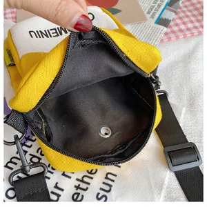 Piccola borsa a tracolla in tela gialla e bianca da donna elegante borsa casual carina