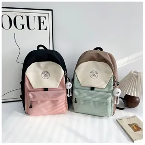 Japanese style contrast color student backpack daily casual school bookbag for teens girls.