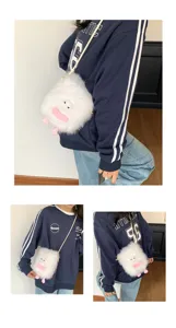 Cute plush crossbody phone bag with funny big lips design, soft furry mini shoulder bag for women.