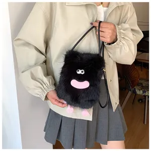 Cute plush crossbody bag for women fuzzy mini shoulder bag funny monster phone bag