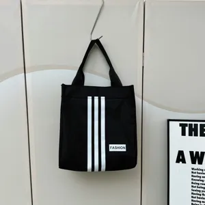 Bolsas tote de lona negra con tres rayas blancas bolso de mano casual de moda para el trabajo