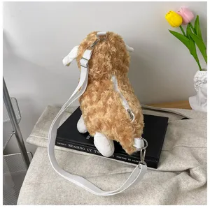 Plush alpaca crossbody bag for women, cute cartoon animal shoulder bag with zipper detail.