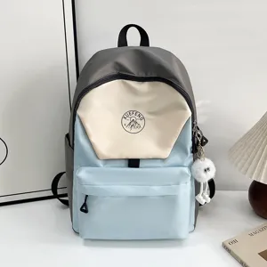 Casual color block school backpack for students, stylish daily daypack with multi compartments.