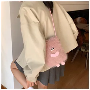 Cute plush monster crossbody bag for women, soft furry funny sausage mouth shoulder bag 2025