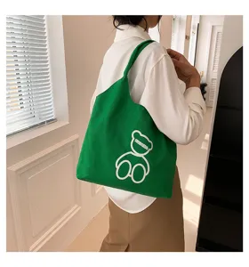 Green canvas tote bag for women casual large capacity shoulder bag minimalist aesthetic bag