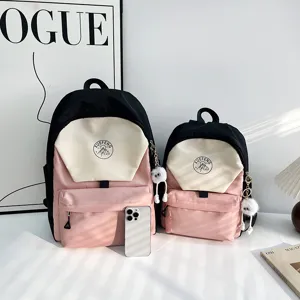 Stylish color-blocking student backpack set, cute casual school bag for teenagers.
