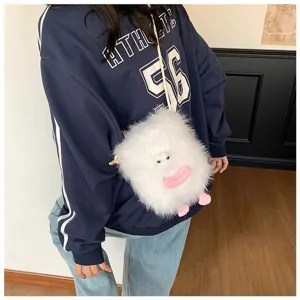 Cute fluffy plush crossbody bag with big pink lips funny monster style mini phone bag.