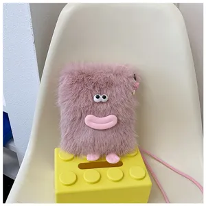 Cute plush crossbody bag for women, funny big lips fluffy shoulder phone bag winter daily style.