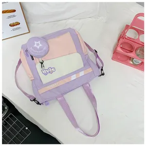 Sac bandoulière color block de banlieue pour étudiant grand format fourre-tout tendance