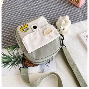 Cute canvas cross body bag for women and girls, Japanese Harajuku style shoulder bag for daily use.