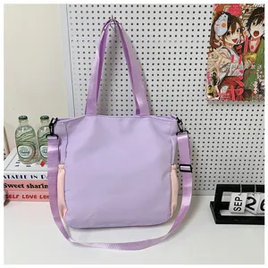 Sac cabas en nylon style japonais couleur contraste grande capacite sac bandouliere
