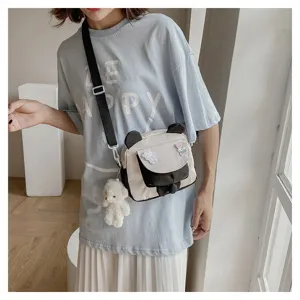 Cute panda canvas τσάντα ώμου με χαριτωμένο λευκό αρκουδάκι για καθημερινή casual χρήση.