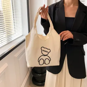 Cute Japanese canvas tote bag for women, large capacity casual shoulder handbag, stylish.