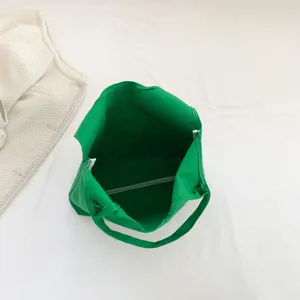 Japanese style cute green canvas tote bag for women, large capacity shoulder handbag.