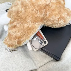 Cute plush alpaca crossbody bag for women, sweet Japanese style cartoon shoulder bag.