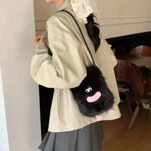 Cute Plush Crossbody Bag Kawaii Big Eyes Sausage Mouth Fuzzy Shoulder Bag Mini Phone Purse Women Handbag