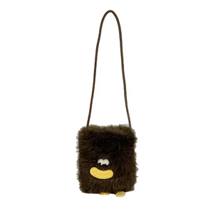 Cute fluffy plush cross-body phone bag with funny big mouth design for women and girls autumn.