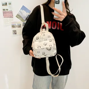 Women Mini Corduroy Backpack Cute Panda Print Casual Daypack