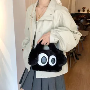 Femme Peluche Dessin Animé Grands Yeux Sac Bandoulière Mignon Fourré Crossbody Sac Casual Doux Sac à Main Hiver Moelleux Messenger Sac