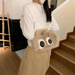2025 Automne Hiver Sac Bandoulière Peluche Dessin Animé Grands Yeux Dodu Sac à Main