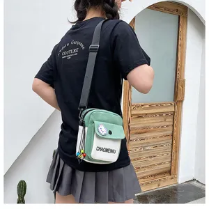 Borsa a tracolla in tela da donna, borsa a spalla color block verde e bianca con elegante.
