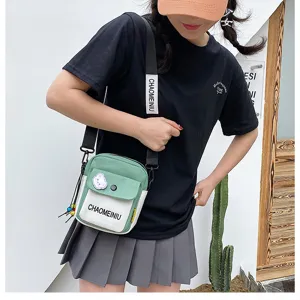 Piccola borsa a tracolla in tela da donna stile coreano, borsa a spalla alla moda bicolore.