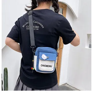 Borsa a tracolla in tela stile coreano da donna, graziosa borsa con orsetto.