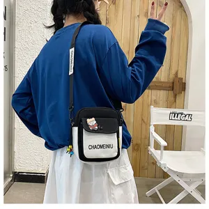 Borsa a tracolla in tela da donna, elegante design bicolore con decorazione a spilla carina.