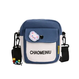 Borsa a tracolla in tela da donna, graziosa borsa coreana con design a contrasto.