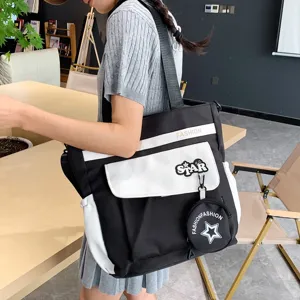 Nouveau sac bandoulière en toile grande capacité colorblock polyvalent étudiant cabas chic
