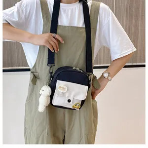 Korean style Harajuku crossbody bag for cute girls and students with plush bear pendant.