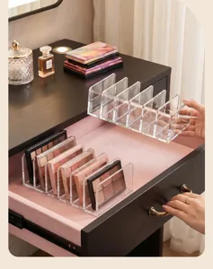 Clear plastic makeup organizer, vertical eyeshadow palette storage box, multi-slot dual-use holder.