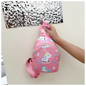 Borsa a tracolla rosa unicorno per bambini, simpatico marsupio con cinturino regolabile.