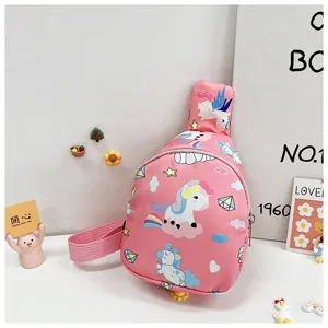 Graziosa borsa da petto con unicorni rosa per bambini, zaino monospalla cartone animato elegante.