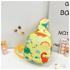 Borsa a tracolla in tela con stampa di dinosauro per bambini, borsa da petto gialla vivace.