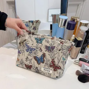 Vintage vlinder gobelin cosmetische tas grote capaciteit make-up tas voor dames en reizen
